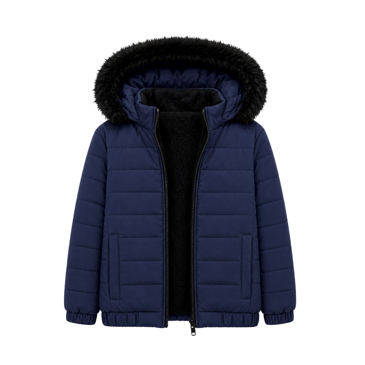 NAVY FUR PUFFER JACKET