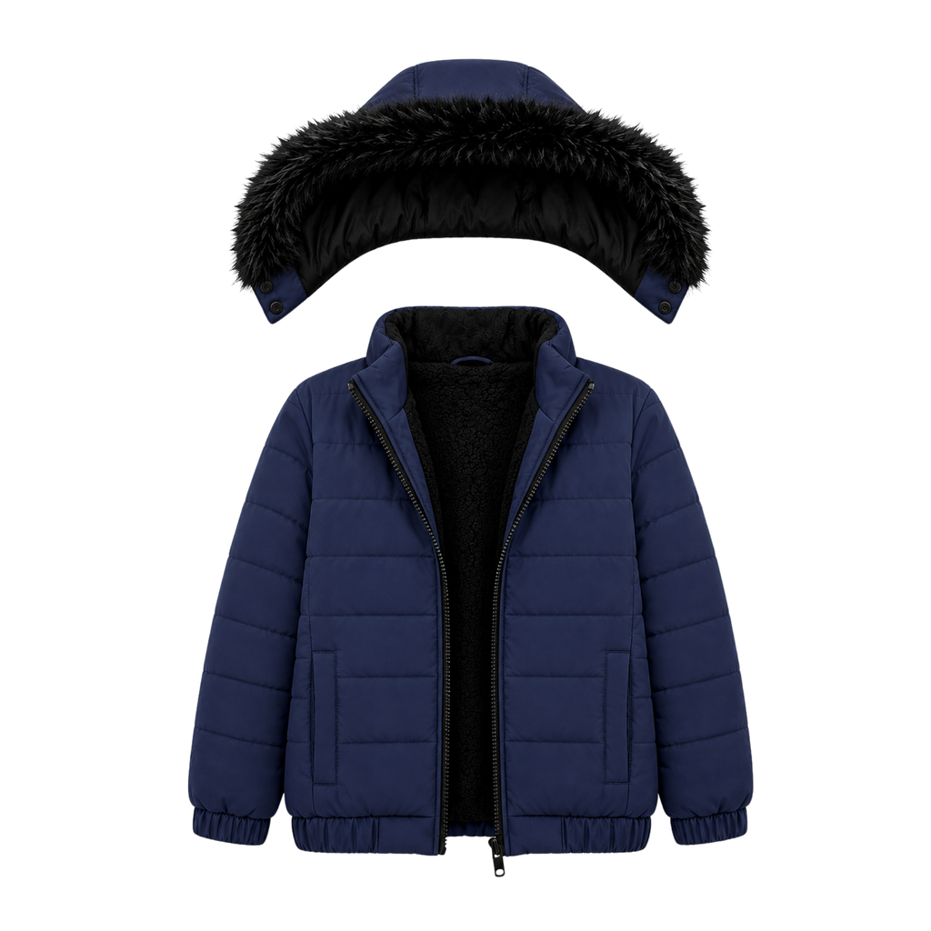 NAVY FUR PUFFER JACKET