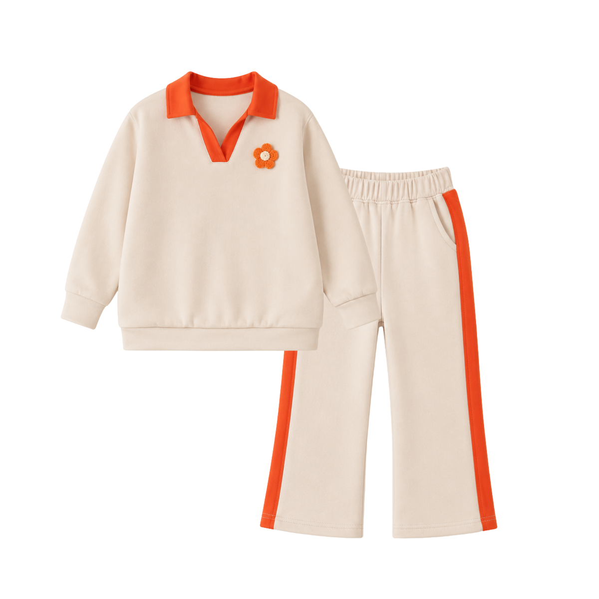 OFF WHITE & ORANGE PANEL FLEECE TRACKSUIT