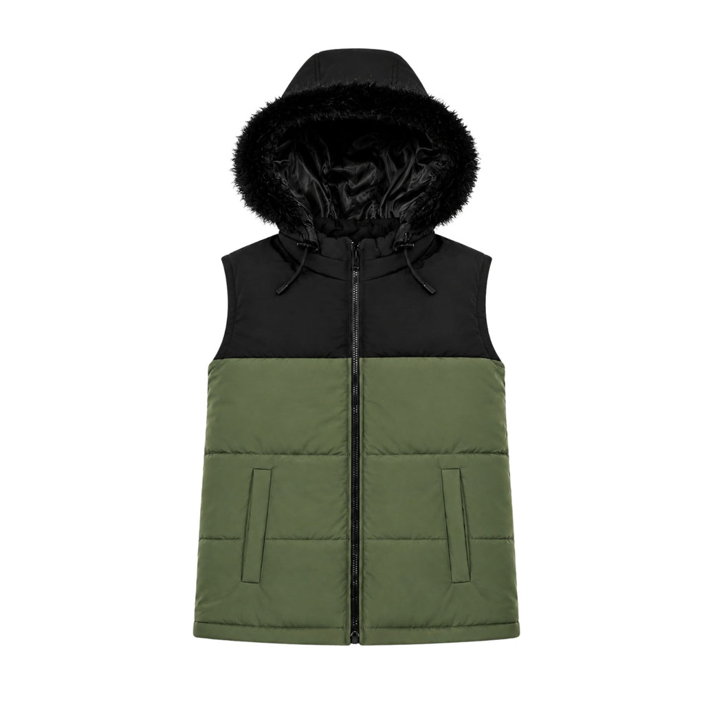 OLIVE SLEEVELESS PUFFER JACKET