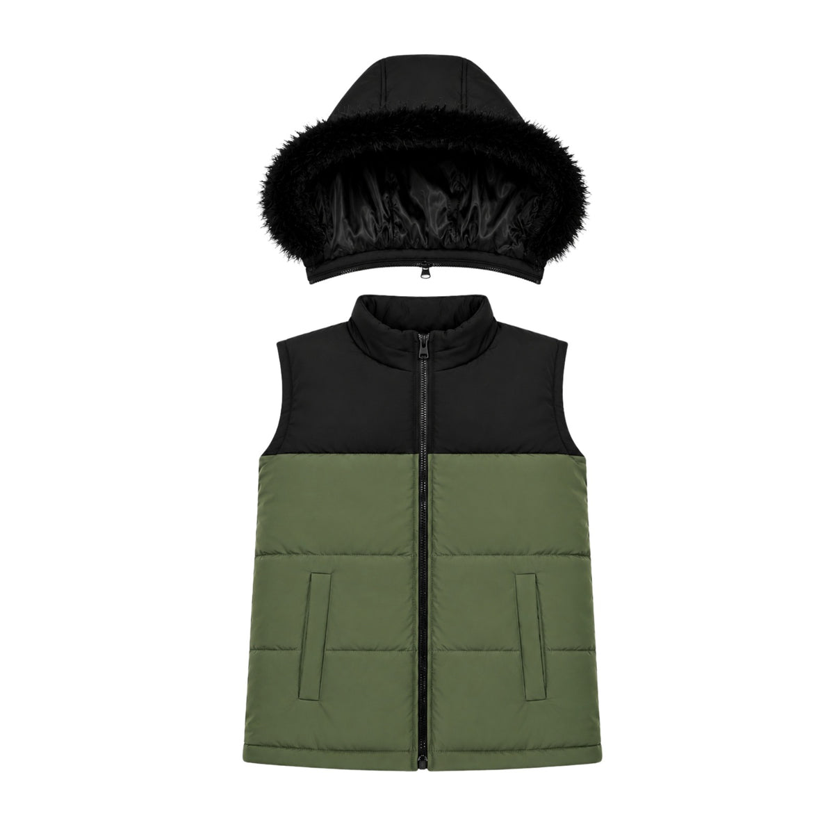 OLIVE SLEEVELESS PUFFER JACKET